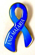 Blue ribbon that says "end malaria"